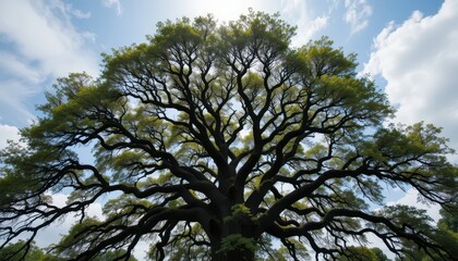Fototapeta premium Majestic Oak Tree A Stunning Display of Nature's Grandeur, Reaching Towards the Sky