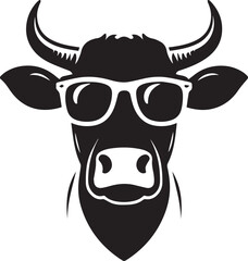 cow head with sunglass vector illustration, cow head icon, cow clipart