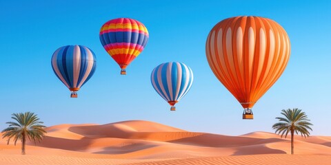 Obraz premium Colorful Hot Air Balloons Soaring Over Desert Sands