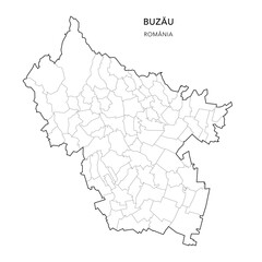 Fototapeta premium Vector Map of Buzău County (Județul Buzău) with all Administrative Territorial Units (UAT) including Municipalities (Municipii), Towns (Orașe) and Communes (Comune) - Romania 2025