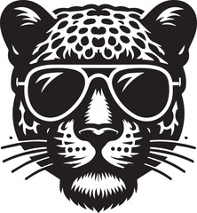 Obraz premium cheetah head with sunglass silhouette vector illustration, cheetah head icon, cheetah head clipart