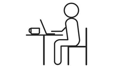 カフェでリモートワークをするフリーランスのアイコンイラスト