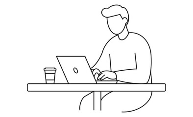 カフェでリモートワークをするフリーランスのアイコンイラスト