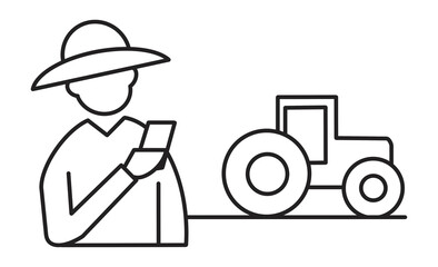 農業におけるリモート操作とIoT技術の活用を表現したアイコンイラスト