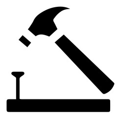 Silhouette of a Hammer Driving a Nail into Wood – Construction Symbol, Manual Labor, Carpentry, Home Improvement, Precision Work, Building Concept, DIY Projects, Tool Icon


