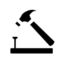 Silhouette of Hammer Driving Nail into Surface – Construction Tool Icon, Manual Work Symbol, DIY Repair Concept, Hardware Utility, Labor and Craftsmanship Representation for Design and Branding

