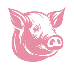 Pig Head. Farm Animal Portrait, Livestock Icon, Agriculture Concept, Meat Industry Symbol, Traditional Farming and Butchery Branding

