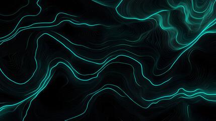 Abstract Neon Waves: A mesmerizing visual symphony of turquoise neon waves dancing across a stark black canvas, exuding a futuristic and dynamic energy.