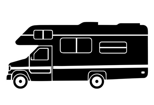 Silhouette of Recreational Vehicle Camper Van. Compact Mobile Home for Camping, Road Trips, Travel Lifestyle, Outdoor Adventures, Vacation, Freedom, Modern Nomadic Living
