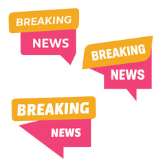 eye catching breaking news icons designed in bold pink and yellow speech bubble format