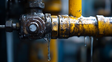 Leaking Pipe with Water Dripping Closeup