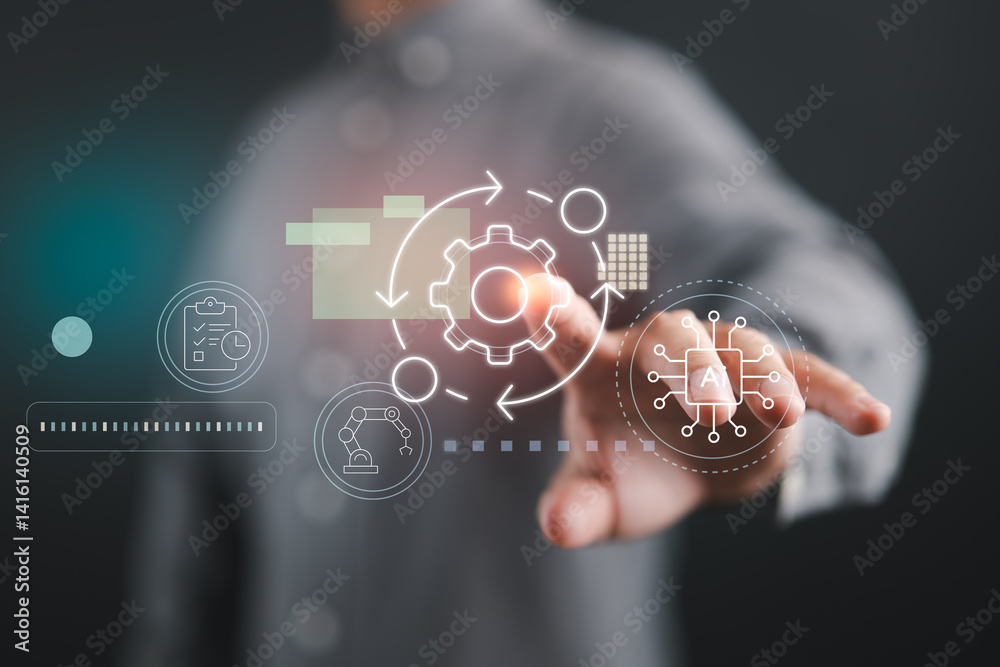 Poster Touching automation icons for AI-powered workflow and process optimization.
