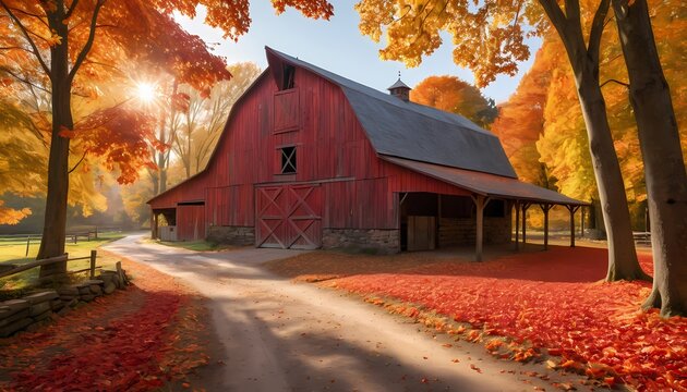 Autumn barn scene rural landscape photography fall colors side view tranquility