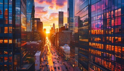 Urban sunset drive new york city cityscape evening aerial view vibrant atmosphere