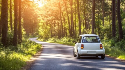 Obraz premium Serene Drive Through a Sunlit Forest