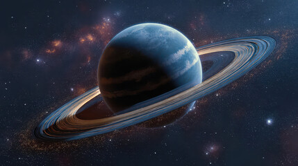 Alien Planet with Rings in Cosmic Landscape