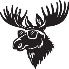 moose Logo head with sunglass illustration, moose Logo clipart, moose logo head silhouette vector black and white