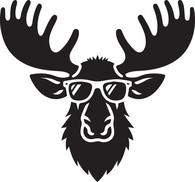 moose Logo head with sunglass illustration, moose Logo clipart, moose logo head silhouette vector black and white