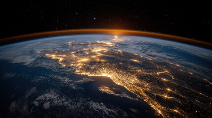 Obraz premium Earth at night, seen from space, showing city lights