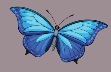 Beautiful blue butterfly vector illustration, an isolated insect with delicate wings against a white nature backdrop.