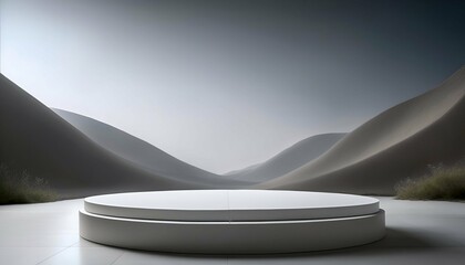 Minimalist Podium on Desert Landscape ideal for marketing campaign materials