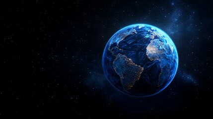 Obraz premium Earth in Space with Starry Background, A serene view of Earth from space, surrounded by stars in a dark, vast universe