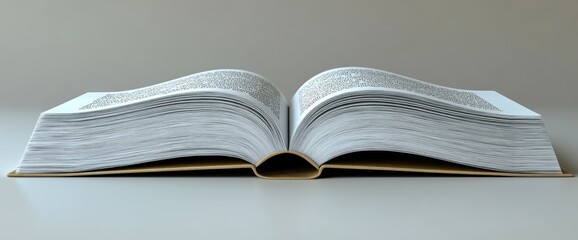 An open book, pages spread wide, displays text