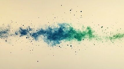 Obraz premium Blue and green color splashes merging in a soft gradient on a neutral beige background.