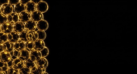 Abstract Golden Spheres on Black Background: A Luxurious 3D Render of Glowing Orbs
