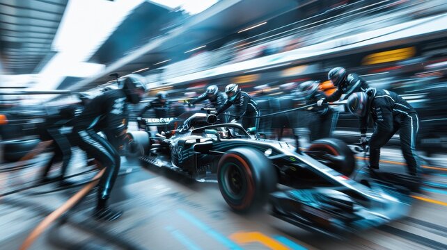 F1 Car in Action in Pit Lane During Race