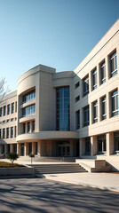 Fototapeta premium cool futuristic brutalism building design for a school, created by generative ai
