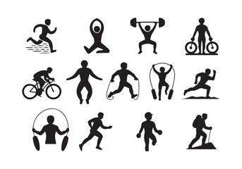 Fitness Exercise Icons - Vector Collection of Active Lifestyle and Workout Poses