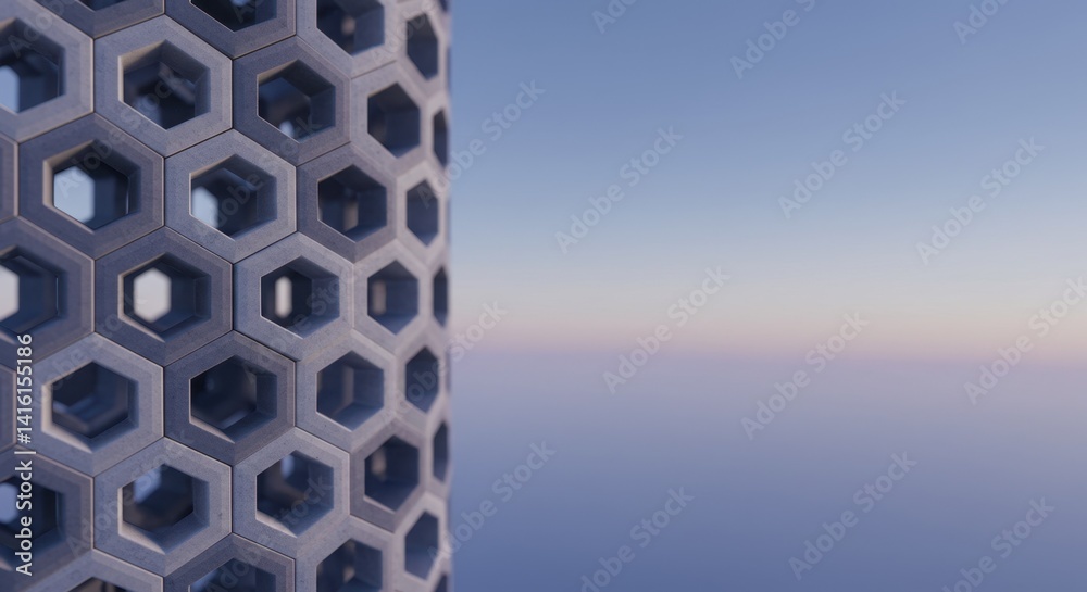 Poster abstract hexagonal structure design: architectural 3d render of geometric concrete pattern against a