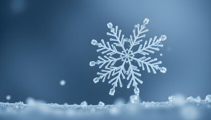 close up of a snowflake on a blue background