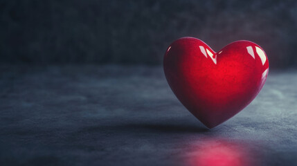 Fototapeta premium glowing red heart sits on dark surface, radiating warmth and love. This captivating image evokes feelings of passion and affection, perfect for romantic themes