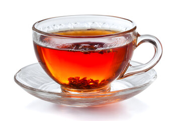 Steaming cup of tea isolated on white background representing warmth and relaxation