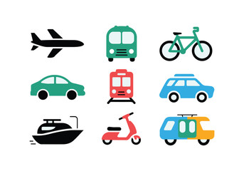 Transportation Icons - Vector Set Featuring Airplanes, Cars, Bikes, and Scooters