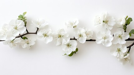 Elegant White Blossoms Spring Floral Branch Delicate Flowers Nature Photography Pure White Background Minimalist Botanical Image Fresh Springtime Bloom Peaceful Serenity Natural Beauty White Flower   