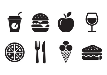 Food Drink Icons - Vector Set Featuring Burgers, Pizza, Drinks, and Ice Cream