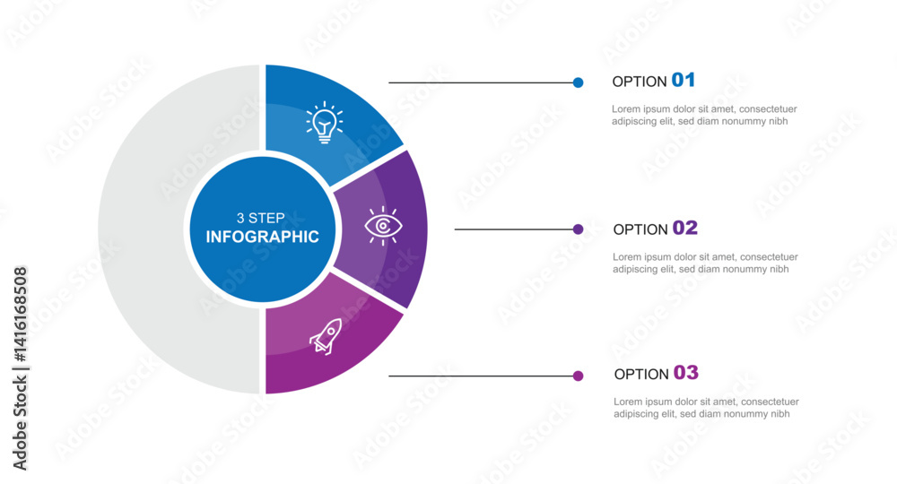 Aufkleber 3 step infographic template vector element with circle concept can be used for workflow, business information and web graphic design 