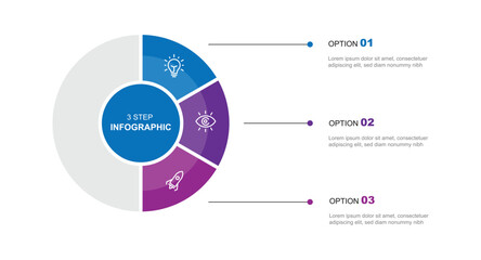 3 step infographic template vector element with circle concept can be used for workflow, business information and web graphic design 