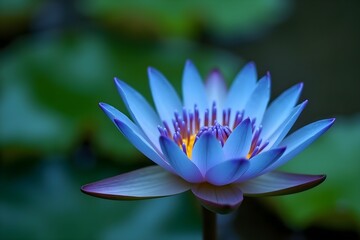 Detailed macro of a blue lotus in a tropical pond