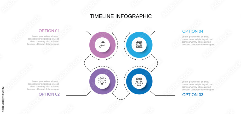 Aufkleber 4 step infographic template vector element. Vector diagram information with circle and lines style can be used for workflow, business presentation and web graphic design 