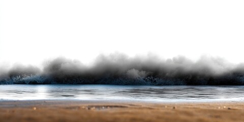 Wide horizontal view of sandstorm rolling across flat barren terrain under heavy sky desert weather concept environmental atmosphere and land impact