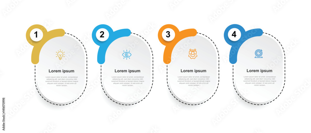 Aufkleber 4 step infographic template vector element. Timeline process with paper and lines style 