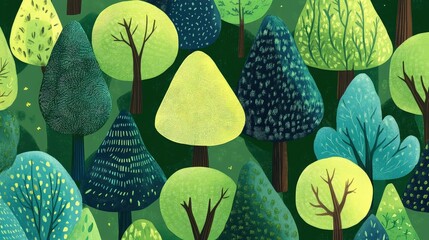 Lush Forest Canopy: A vibrant illustration of a dense forest canopy, displaying various shapes and shades of green, evoking a sense of serenity and the beauty of nature.