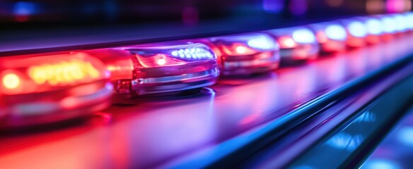 Bright Red and Blue Emergency Lights Glowing in Dark Environment with Soft Focus and Vibrant Colors