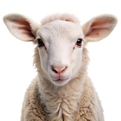 Obraz premium Young sheep looking at camera isolated on white background