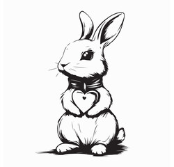 Adorable Bunny Standing Upright While Wearing a Heart Necklace in Cute Vector Style