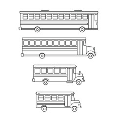 Black bus thin line icons collection set, simple modern urban transport flat design illustration drawing element for app ui ux web button, interface pictogram elements isolated on white background